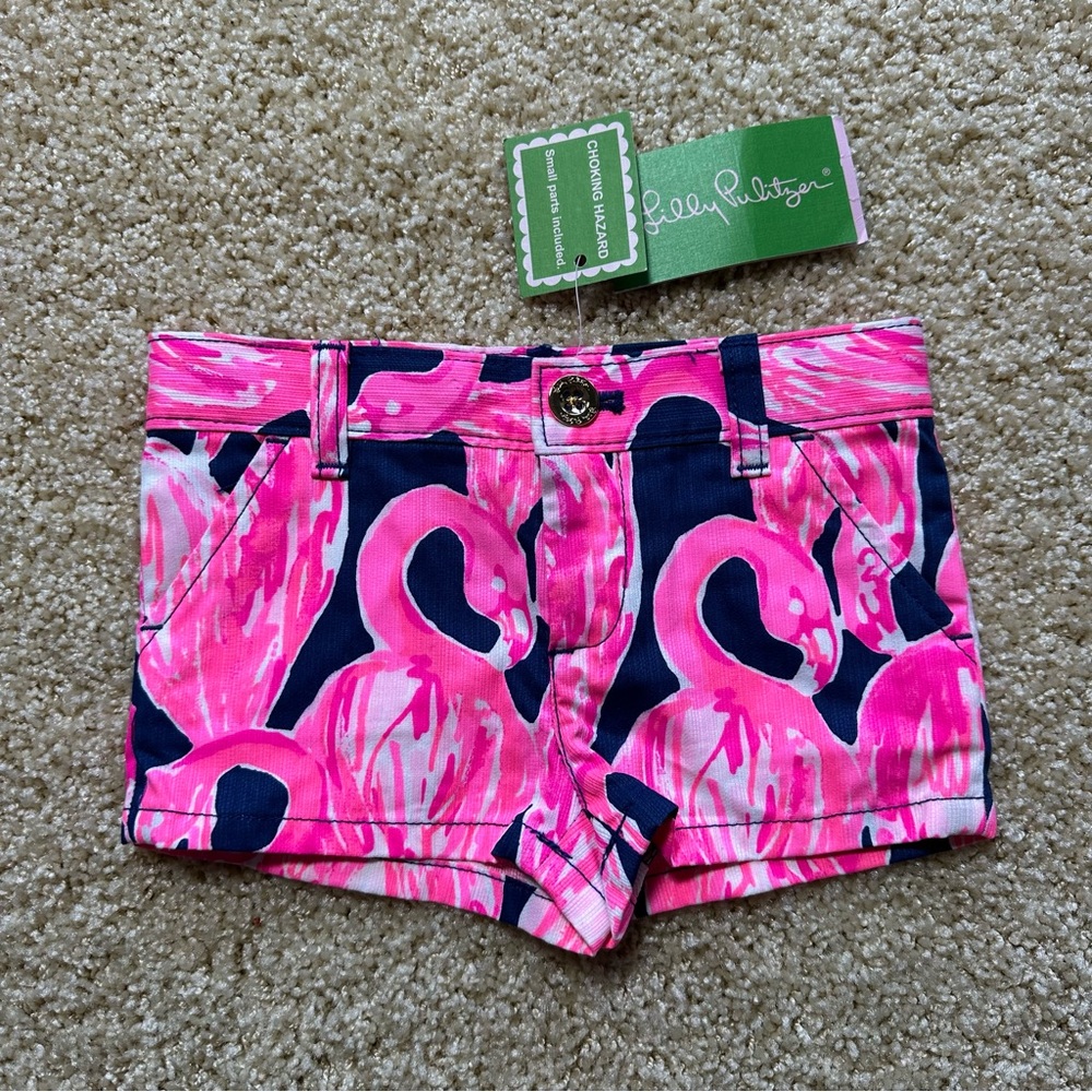 Lilly Pulitzer Mini Callahan Shorts Girls Size 2 Pink Flamingo Via Amor NWT‎